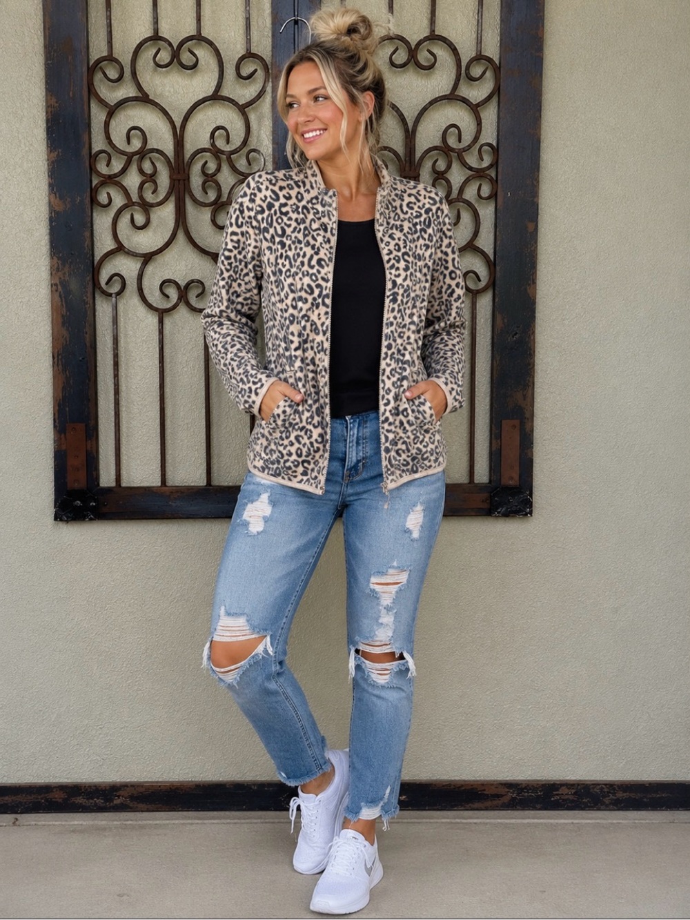 32 degree heat cheetah zipper jacket with pockets